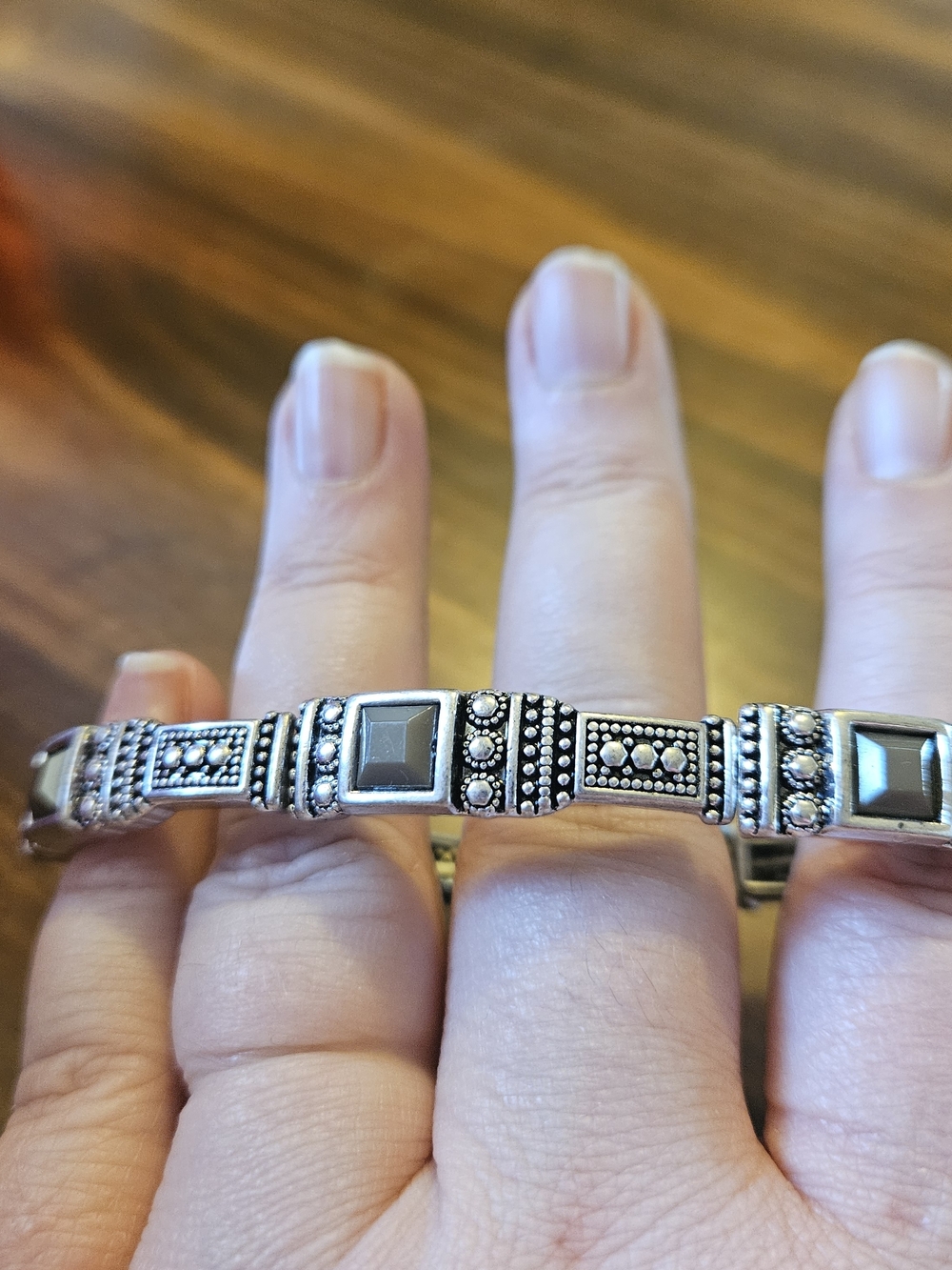 Sterling-Style Hematite Accent Bracelet - Silver Tone